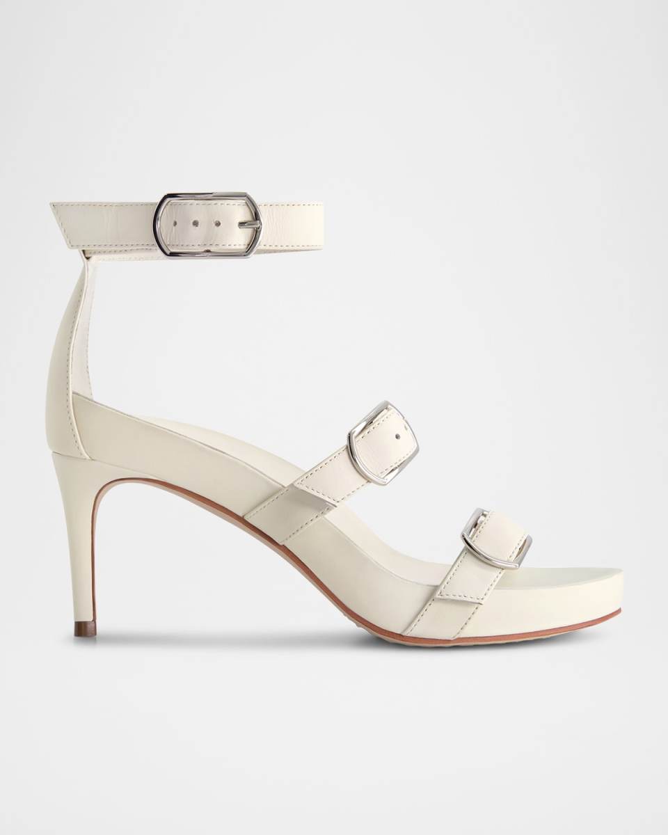 Castel Leather Triple Buckle Stiletto Sandals